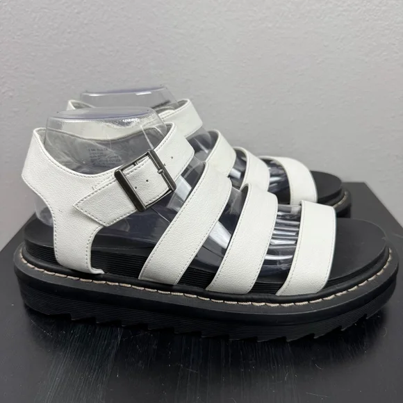 Unionbay Dulce Sandal Women 9.5 White Black Strappy Faux Leather Platform Casual - Picture 2 of 12